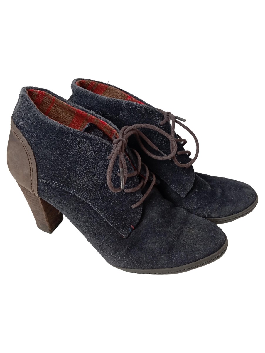 Damen Stiefelette Gr. 41 Blau Schnürung Leder Wildleder - Bild 1