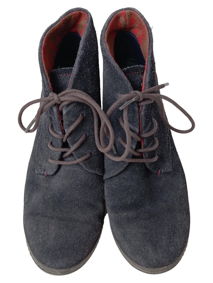Damen Stiefelette Gr. 41 Blau Schnürung Leder Wildleder - Bild 2