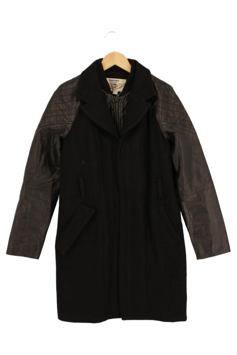 DIESEL Damen Winterjacke Stepp Streetwear Baumwolle Leder Schwarz