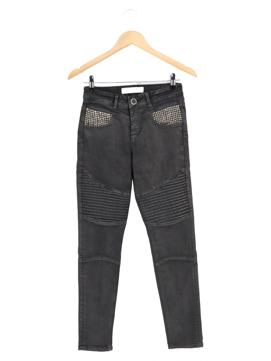 MOS MOSH Damen Jeans Straight Leg W27/36/S Grau Nieten Steppungen