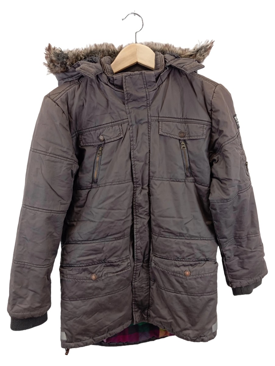 KANZ Winterjacke Kinder 152 Grau Kapuze Gesteppt Outdoor Baumwolle