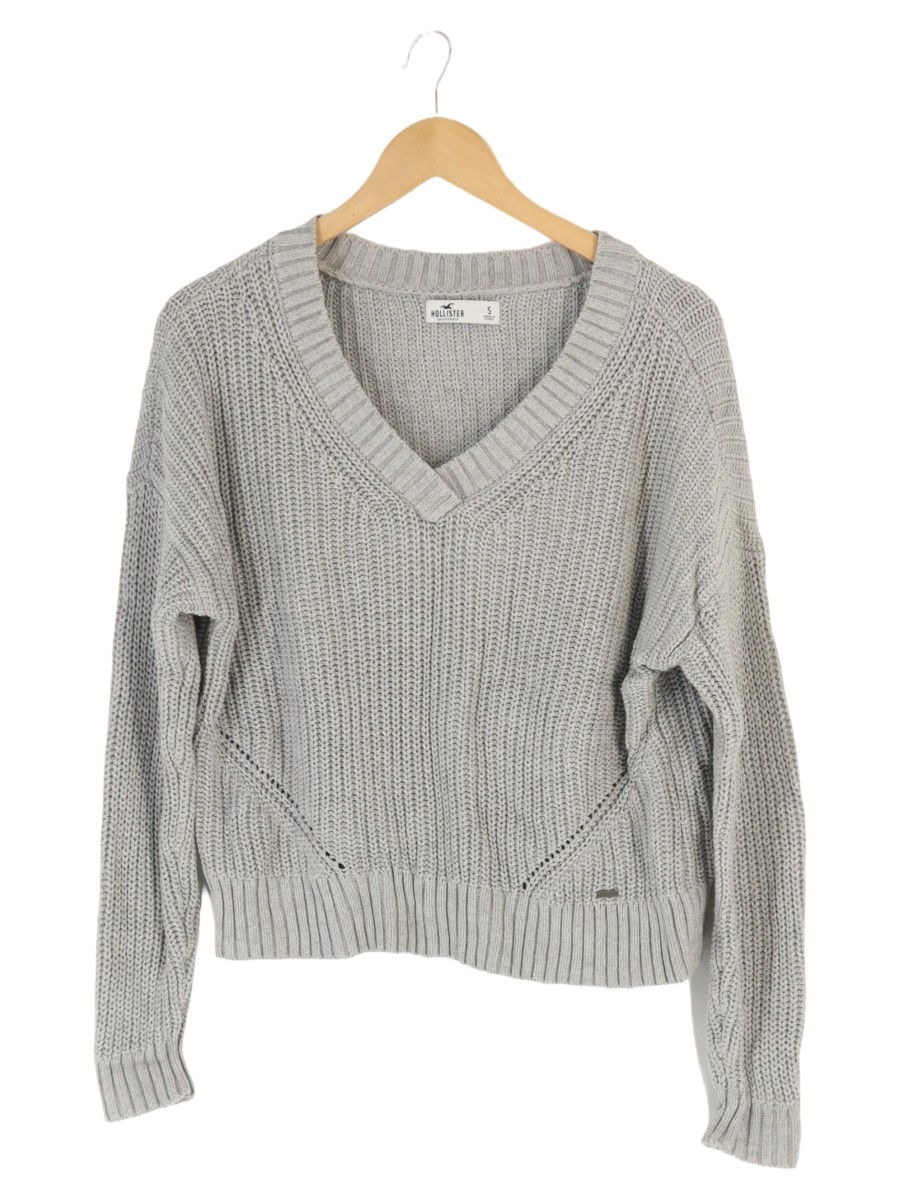 HOLLISTER Damen Pullover Strickpullover Grau 36;S Casual V