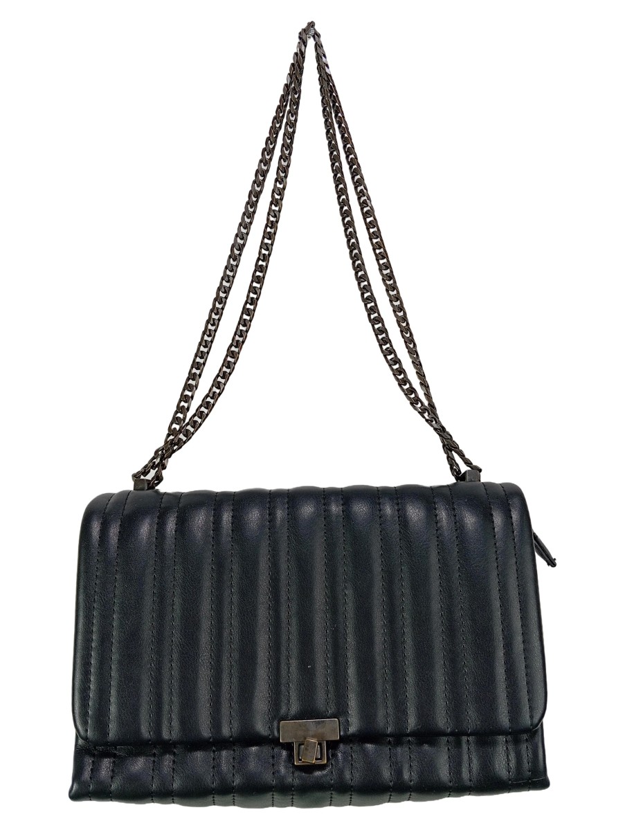 ZARA Henkeltasche Damen Schwarz Elegant Gesteppt Kette Lederoptik