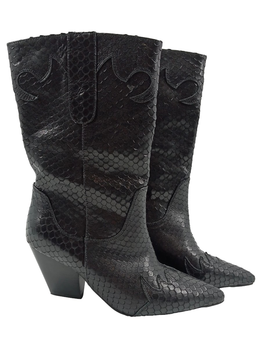 SOFIE SCHNOOR Damen Westernstiefel 37 Schwarz Schlangenmuster