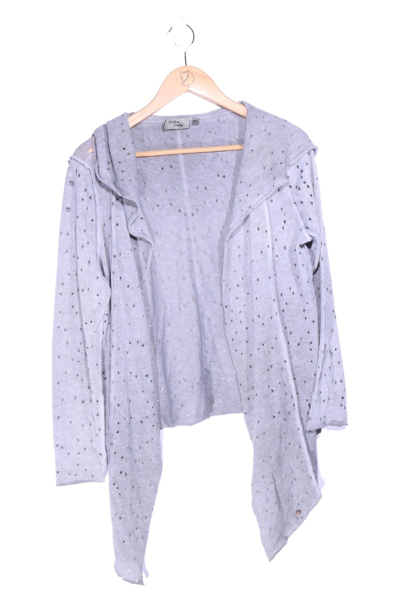 CATTON CANDY Strickjacke Damen Grau Lochmuster Baumwolle 32/XS