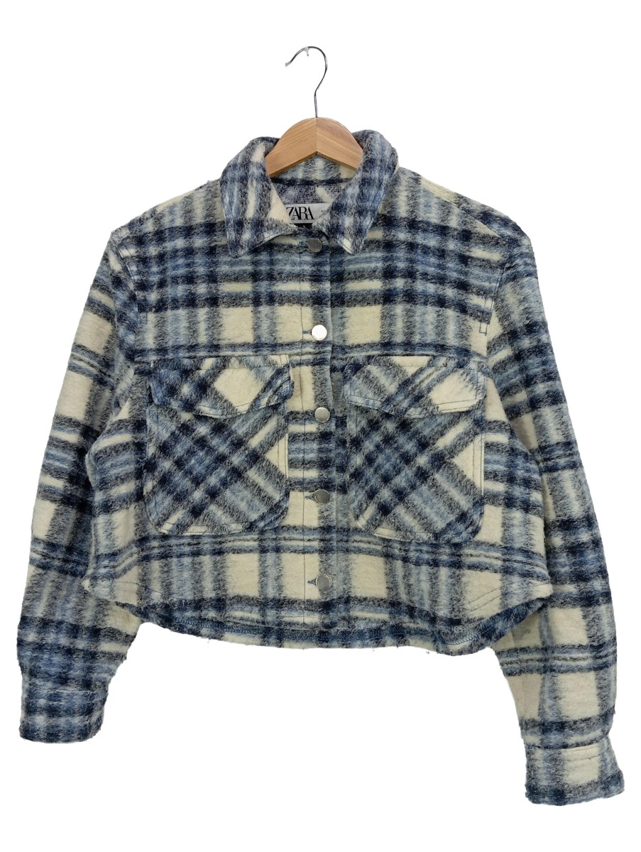 ZARA Damen Strickjacke Kariert Blau 34/XS Casual