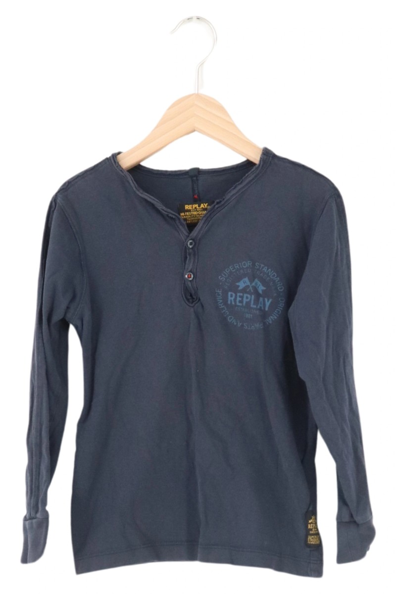 REPLAY Kinder Langarmshirt Blau 5XL Logo Print Casual Baumwolle