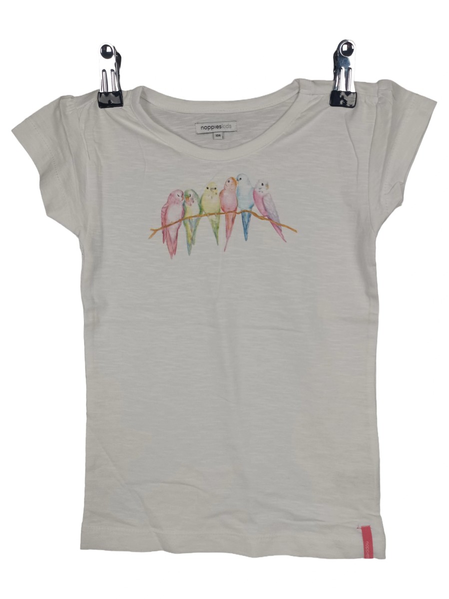 Kinder T-Shirt Gr. 104 Weiß Papageien Print Kurzarm - Bild 1