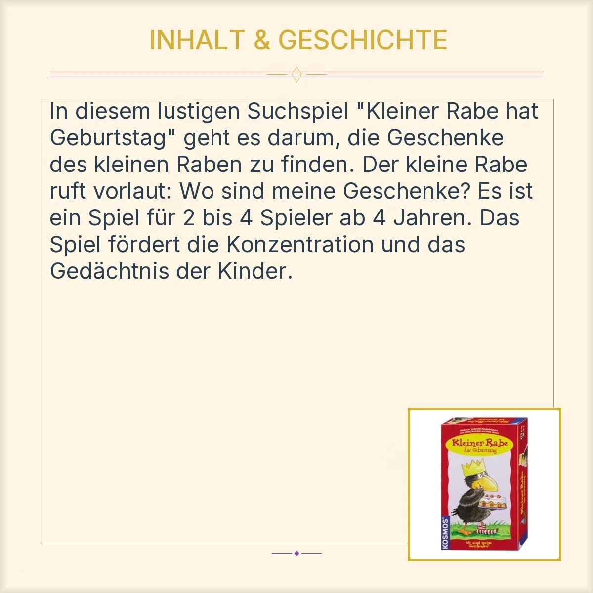 KOSMOS Kleiner Rabe hat Geburtstag Brettspiel Suchspiel
