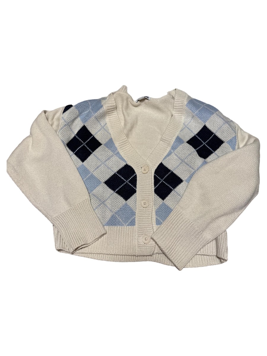 FASHION NOVA Damen Strickjacke L Beige Argyle Muster Casual Polyacryl