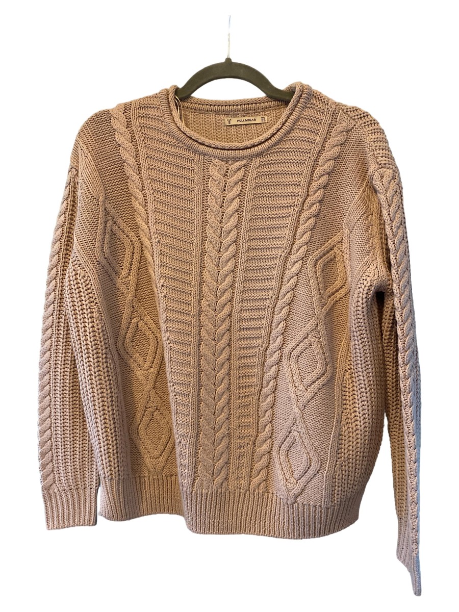 PULL&BEAR Pullover Damen Casual Beige Zopfstrick 36/S