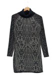 Vorschaubild 1 von Damen Strickkleid Gr. 36/S Schwarz Schlangenmuster Rollkragen Elegant