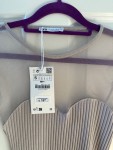 Vorschaubild 2 von Strickkleid Damen 36 S Beige Midi Langarm Mesh Korsett Optik Rippstrick