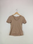 Vorschaubild 3 von Damen T-Shirt Gr. 34 XS Beige V-Ausschnitt Basic Baumwolle