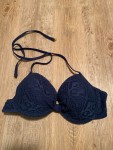 Vorschaubild 3 von Bikini Oberteil Damen 75C Dunkelblau Spitze Neckholder Push-Up