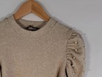 Vorschaubild 4 von Damen Pullover Gr. 38 M Beige Meliert Perlenbesatz Puffärmel
