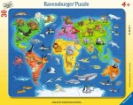 Vorschaubild 1 von Weltkarte Tiere Puzzle 30 Teile Rahmenpuzzle Kinder ab 4 Jahre