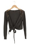 Vorschaubild 1 von Damen Strickjacke Grau S Elegant Perlen Applikationen Langarm Wickeloptik