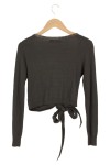 Vorschaubild 2 von Damen Strickjacke Grau S Elegant Perlen Applikationen Langarm Wickeloptik