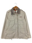 Vorschaubild 1 von Damen Leichte Jacke Gr. 40/M Beige Baumwolle Elegant Strass Schriftzug