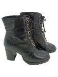Vorschaubild 1 von LONDON Damen Stiefel Gr. 36 Schwarz Kroko-Optik Schnürstiefel Blockabsatz