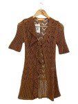 Vorschaubild 1 von Damen Strickjacke 32/XS Braun Lochmuster Vintage Elegant Kurzarm