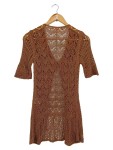 Vorschaubild 2 von Damen Strickjacke 32/XS Braun Lochmuster Vintage Elegant Kurzarm