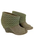 Vorschaubild 1 von Open-Toe Keilabsatz Stiefelette Damen Gr. 38 Grün Wildleder Vintage