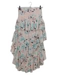 Vorschaubild 2 von Faltenrock Damen 42/XL Beige Blumenmuster Rüschen Maxirock