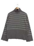 Vorschaubild 1 von Damen Pullover Grau Gestreift Rippstrick Rollkragen Gr. 36/S