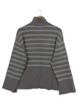 Vorschaubild 2 von Damen Pullover Grau Gestreift Rippstrick Rollkragen Gr. 36/S
