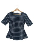 Vorschaubild 1 von Blouson Damen Kariert Blau Elegant 3/4-Arm Gr. 34 XS