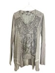 Vorschaubild 1 von Damen Langarmshirt Gr. 38/M Grau Blumenmuster Pailletten Casual