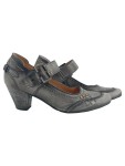 Vorschaubild 1 von Damen Mary Jane Pumps Gr. 36 Grau Leder Absatz 7cm Schnalle