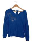 Vorschaubild 1 von Damen Pullover Gr. 38/M Blau Federn Pailletten Schleife