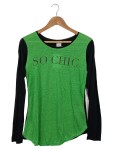 Vorschaubild 1 von Langarmshirt Damen Grün Gr. 38/M Leinen Schriftzug Casual