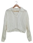 Vorschaubild 1 von Damen Pullover Gr. 36/S Weiß Zopfstrick Lochmuster Cropped Casual