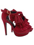 Vorschaubild 1 von Sandaletten Damen Gr. 36 Rot Feminin High Heels Rüschen Quasten
