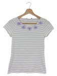 Vorschaubild 1 von Damen T-Shirt gestreift Blumen Applikationen Mehrfarbig XS