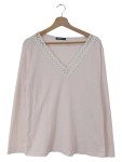 Vorschaubild 1 von Damen Langarmshirt Gr. 40;L Rosa V-Ausschnitt Spitze Casual