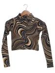Vorschaubild 1 von Langarmshirt Damen Gr. 34/XS Braun Baumwolle Elasthan Abstrakt Retro Party