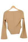 Vorschaubild 2 von Damen Body Langarm Beige Rippstrick Karree-Ausschnitt Gr. M 38