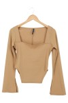 Vorschaubild 1 von Damen Body Langarm Beige Rippstrick Karree-Ausschnitt Gr. M 38