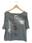 Vorschaubild 1 von Damen T-Shirt Gr. 42/XL Grau Federn Muster Casual Viskose