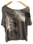 Vorschaubild 3 von Damen T-Shirt Gr. 42/XL Grau Federn Muster Casual Viskose
