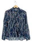 Vorschaubild 1 von Damen Bluse Blau Maritim Muster Einheitsgröße Langarm Wickeloptik