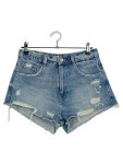 Vorschaubild 1 von Damen Jeans Shorts Gr. 36 Blau Casual Distressed Fransen Cut-Outs