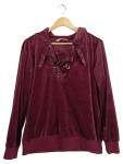 Vorschaubild 1 von Damen Samt Kapuzenpullover Schnürung Rot Gr. 38/M