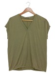 Vorschaubild 1 von . Damen T-Shirt Gr. S Oliv Modal V-Ausschnitt Casual