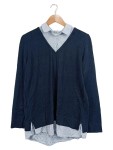 Vorschaubild 1 von Damen Pullover Hemdkragen Blau Einheitsgröße Casual